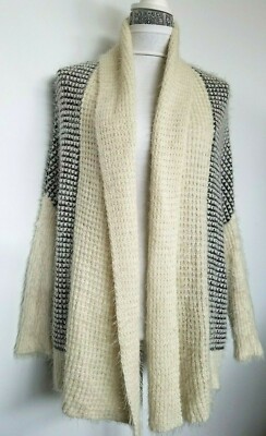 RD Style Womens Open Front Cardigan Sweater Ivory Black Dolman Sleeve Size M