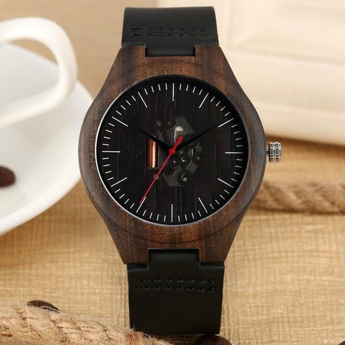 Handmade Men Watch Natural Wood Quartz Analog Wristwatch Bamboo Bracelet Gift - Picture 9 of 17