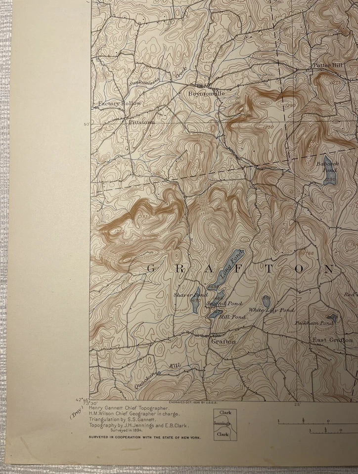 Mapa topográfico Hoosick NY VT Cambridge, Pittstown, Grafton, Petersburg, White Cr Foto 2 de 4