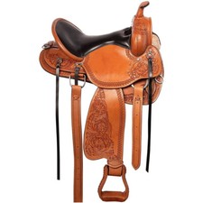 Beautiful Western Pleasure Trail Hand Tooled Leather Horse Saddle Tack Set Tan