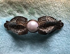 vintage GoldTone metal FAUX PEARL Barrette - Korea