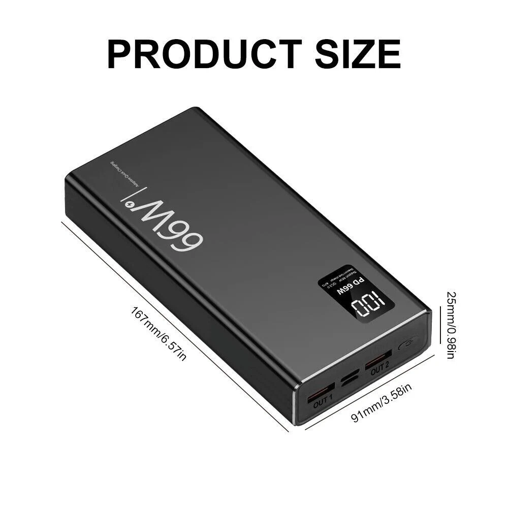 Power Bank 30000mAh 66W fast Charging Portable Battery Backup For Cell Phone US