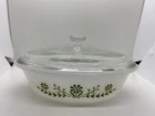 Vintage Glasbake Green Crazy Daisy Casserole Baking Dish with lid J235