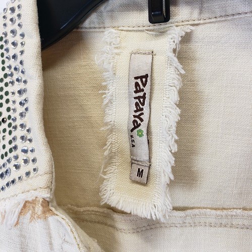 Papaya Juniors MED Cream Gold Satin Linen Vest Sequins Rhinestones Distressed - Picture 2 of 11