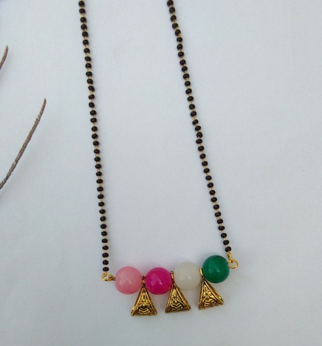Indian Ethnic 20" Golden Black Beads Chain Wedding Mangalsutra Necklace Jewelry - Picture 11 of 12