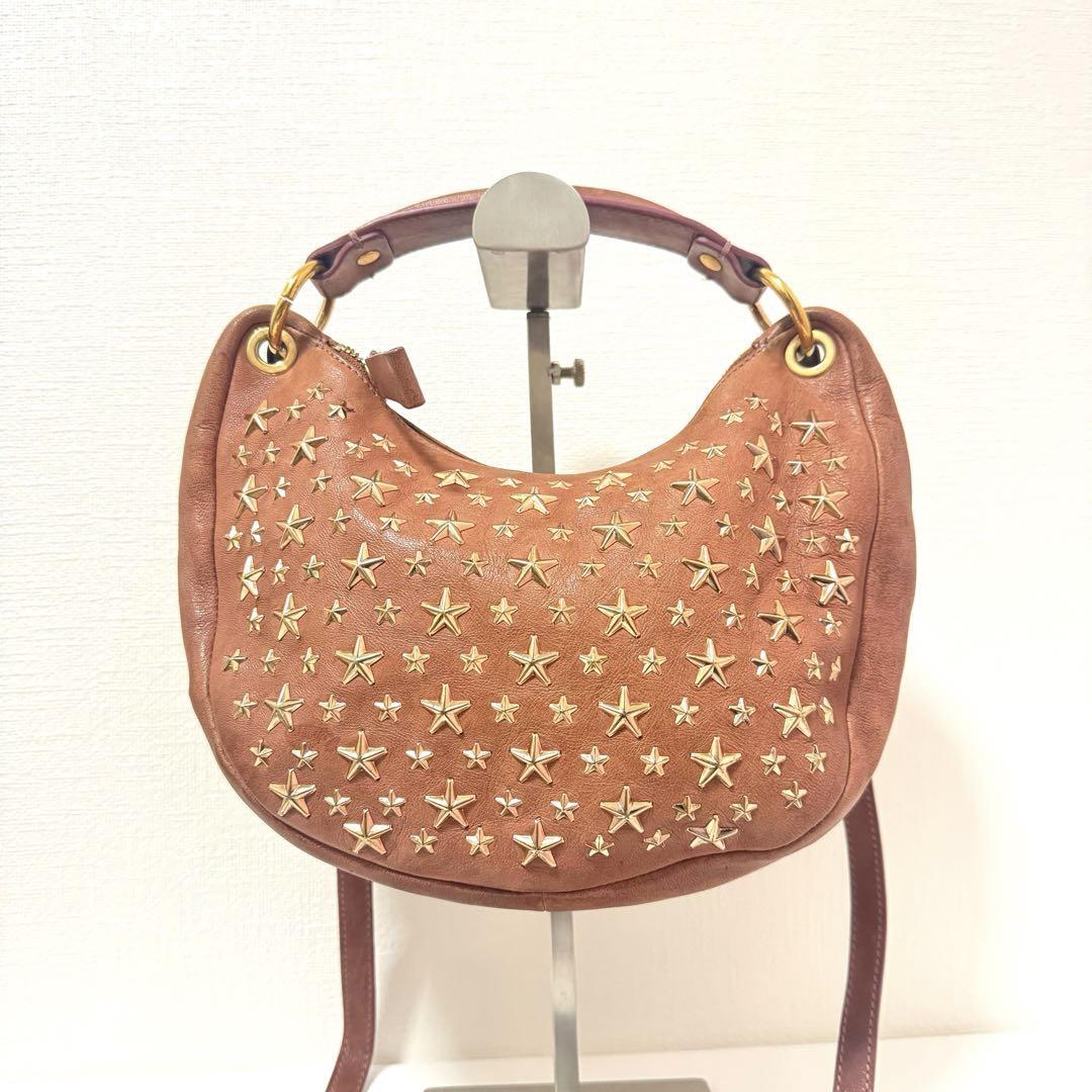 Jimmy Choo Stella 2Way Studded Leather Shoulder Bag Crescent