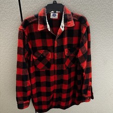 Vintage 70s Sears Pilgrim Wool Flannel Shirt Button Red Buffalo Plaid Size L/XL