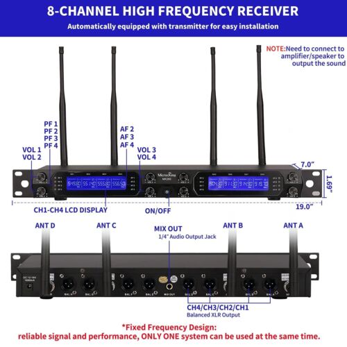 MicrocKing 8-Channel UHF Wireless Microphone System, 400ft Range, Auto Connect - Picture 5 of 6