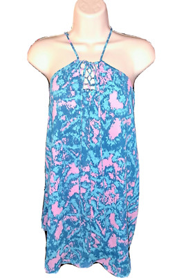 Womens IZZY & LOLA aqua pink boutique sundress SMALL NWT lace up dress cami