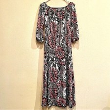 NEW YORK & COMPANY Boho Paisley floral smocked neck jersey maxi dress size 4