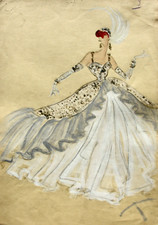 Teddy Rossi-Turai, monogrammed mixed media, design for a white ball gown