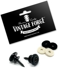 BLACK OVERSIZED STRAP BUTTONS FOR GUITAR  BASS 2 W/ SCREWS 17MM LARGE NEW 