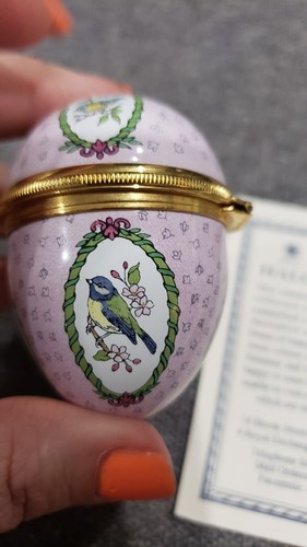 English Enamel Trinket Box Egg-Shape EASTER 1991 Halcyon Days Bilston w/stand - Picture 2 of 8