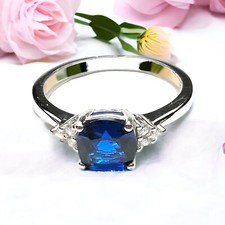 Lab Made Sapphire Ring Solid Sterling Silver 925 , September birthstone