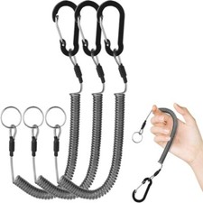 3x Spiral Spring Coil Cord Strap Rope Keychain Retractable Safety Coiled Lanyard