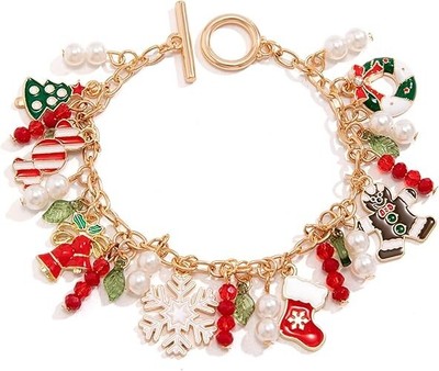 Vintage Charm Bracelet Watch Festive Christmas Gold Tone Charms Dangle Toggle Bracelet Dangle Watches - Etsy main image 4