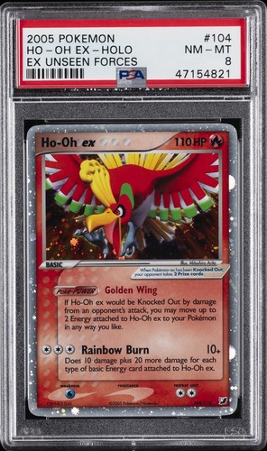 2005 POKEMON EX UNSEEN FORCES #104 HO-OH EX-HOLO PSA 8