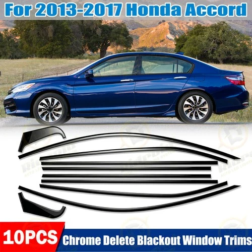for 2013-2017 Honda Accord Sedan Chrome Delete Blackout Overlay Window Trim
