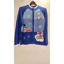 Tiara International Christmas Cardigan Sweater Womens L Full Zip Holiday Party