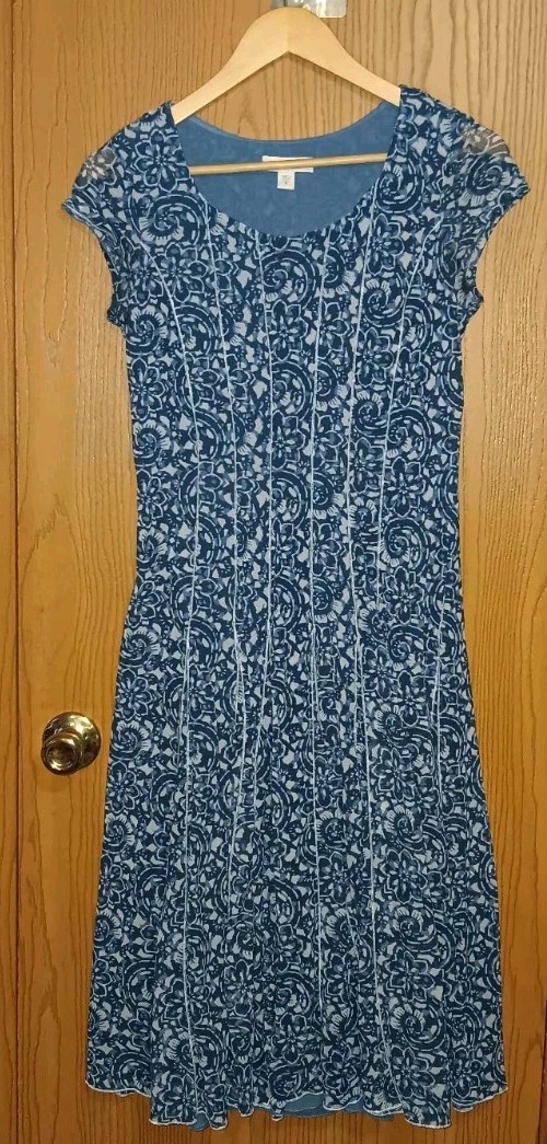 Coldwater Creek Sleeveless Maxi Dress Womens Size 8 Blue Floral Ruffled Mesh...