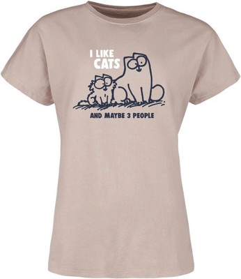 Simon's Cat T-Shirt Damen I Like Cats And Maybe 3 People altrosa