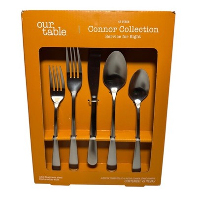Our Table Connor Collection 45pc Flatware Set Satin Silver Stainless Steel 18/0