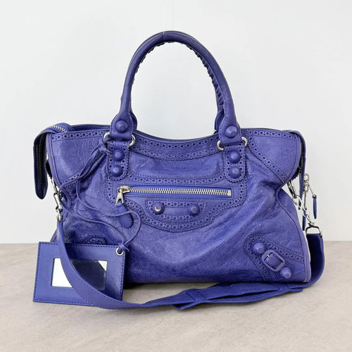 Balenciaga Giant City 258044 purple Leather 2Way Shoulder Handbag Tote Y2K Used