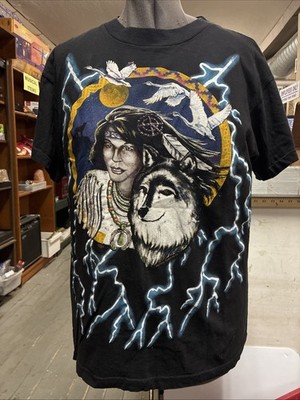 american thunder インディアン tシャツ 90s 90s Caribbean Dream American Thunder Indian Wolf Lightning T-Shirt