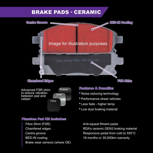 Front Ceramic Disc Brake Pads for Holden Vectra ZC 3.0 Turbo 6/2003-12/2006 +2 C - Picture 3 of 4