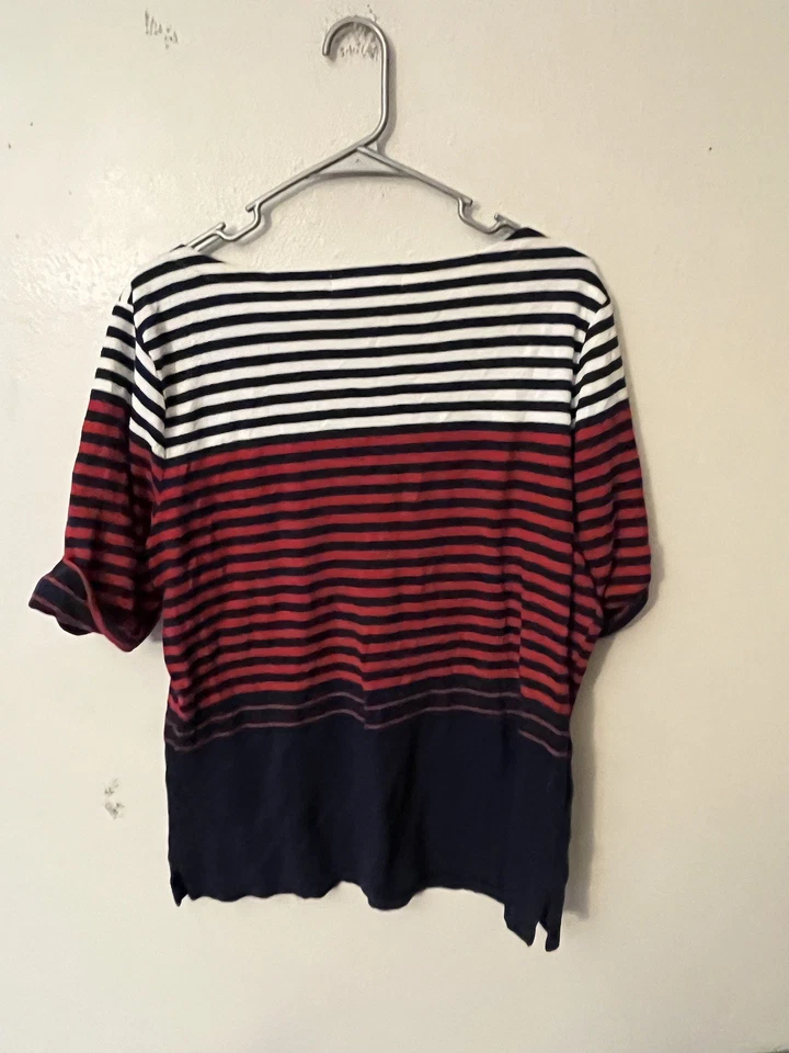 Camiseta Karen Scott Rayas Rojo Negro Blanco Dobladillo Enrollado Corto Manga Talla XXL Foto 3 de 4