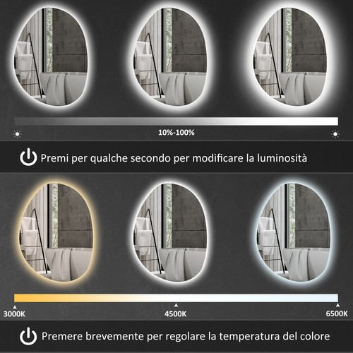 HOMCOM Specchio Moderno con Illuminazione a LED Regolabile 80x5x60 cm Argento - Foto 5 di 10