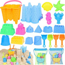 Beach Toys for Toddlers, Sand Castle Toys with 2 Sand Bucket, 2 Mesh Bag, 4 Shov