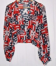 Camicia Tommy Jeans stampa bandiera cropped donna Boxy Festival Y2K USA top taglia M