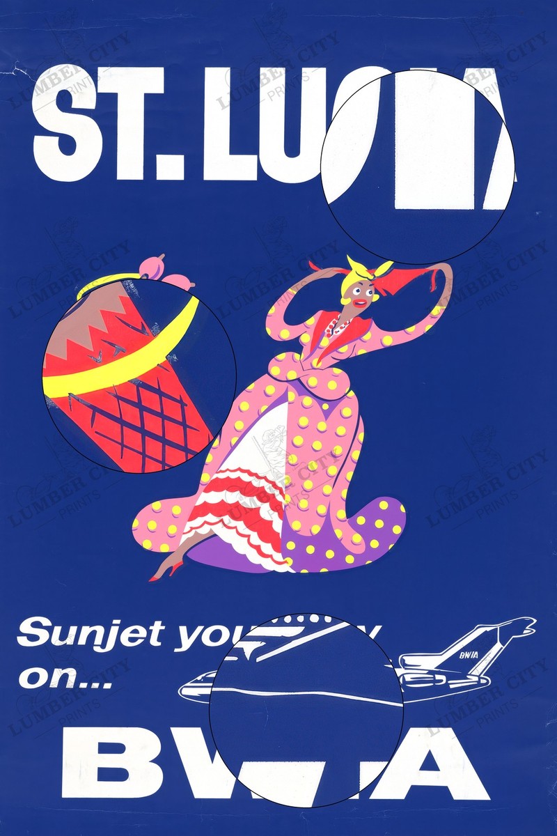 St. Lucia BWIA Sunjet 1965 Vintage Travel Poster Wall Art Print | eBay