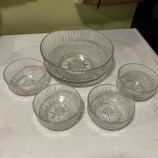 MCM Starburst Large Glass Bowl & 4 Small Bowls, Ravenhead  Sunburst Whitefire