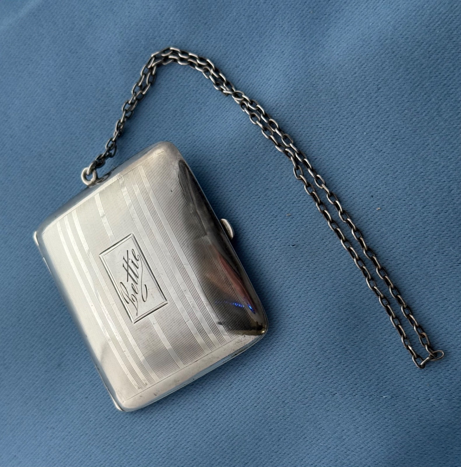 Webster Sterling Change Purse With Chain 2 1/2 x 2  Inch Long Mono 53 Gr