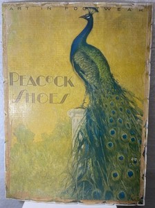 RARE 1930s Art Deco PEACOCK SHOES Art in Footwear LITHO POSTER-CARDBOARD SIGN