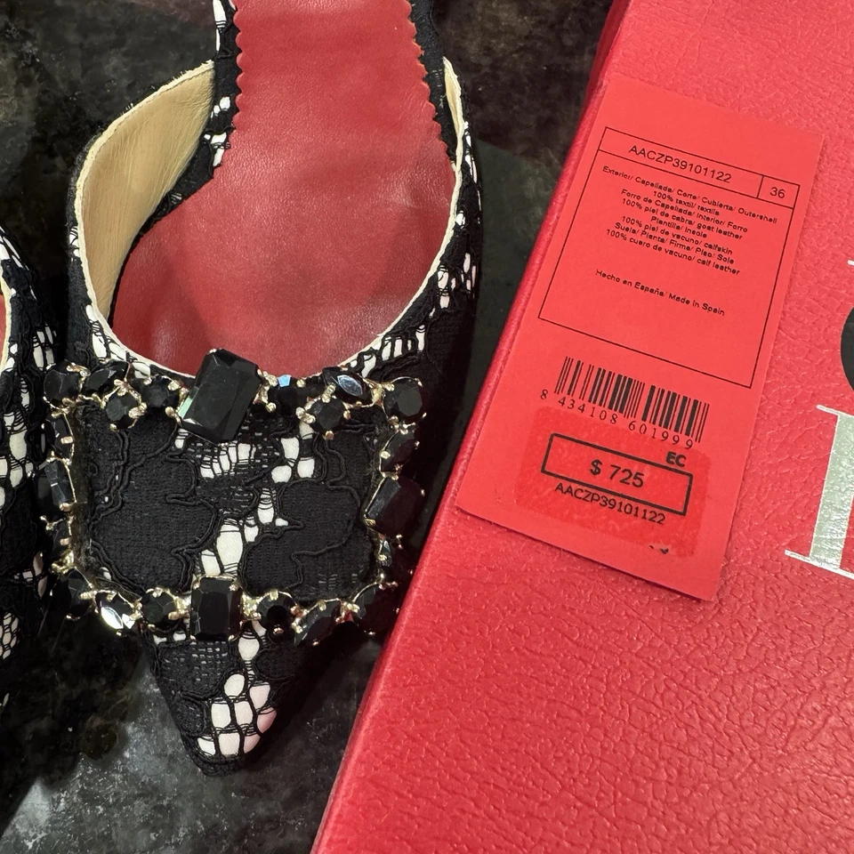 Zapatos de salón Carolina Herrera blancos con encaje negro talla 36 EU / 5.5-6 US NUEVOS CON ETIQUETAS Caja Foto 2 de 4