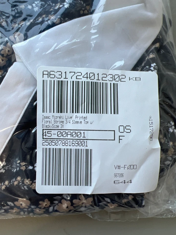 Top Isaac Mizrahi Live Floral Rayas Manga 3/4 Talla 3X Borde Popelina Negro Preppy Foto 3 de 4