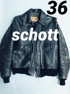 Auth Schott Men's A2 type flight jacket Leather Logo Size 36 Black Vintage