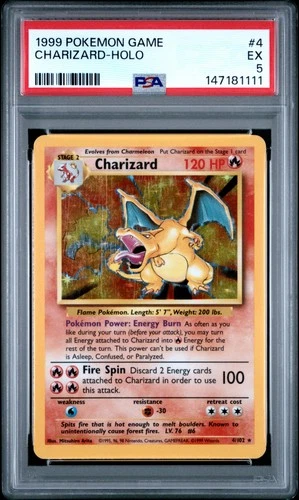 1999 POKEMON BASE SET UNLIMITED #4 CHARIZARD-HOLO PSA 5