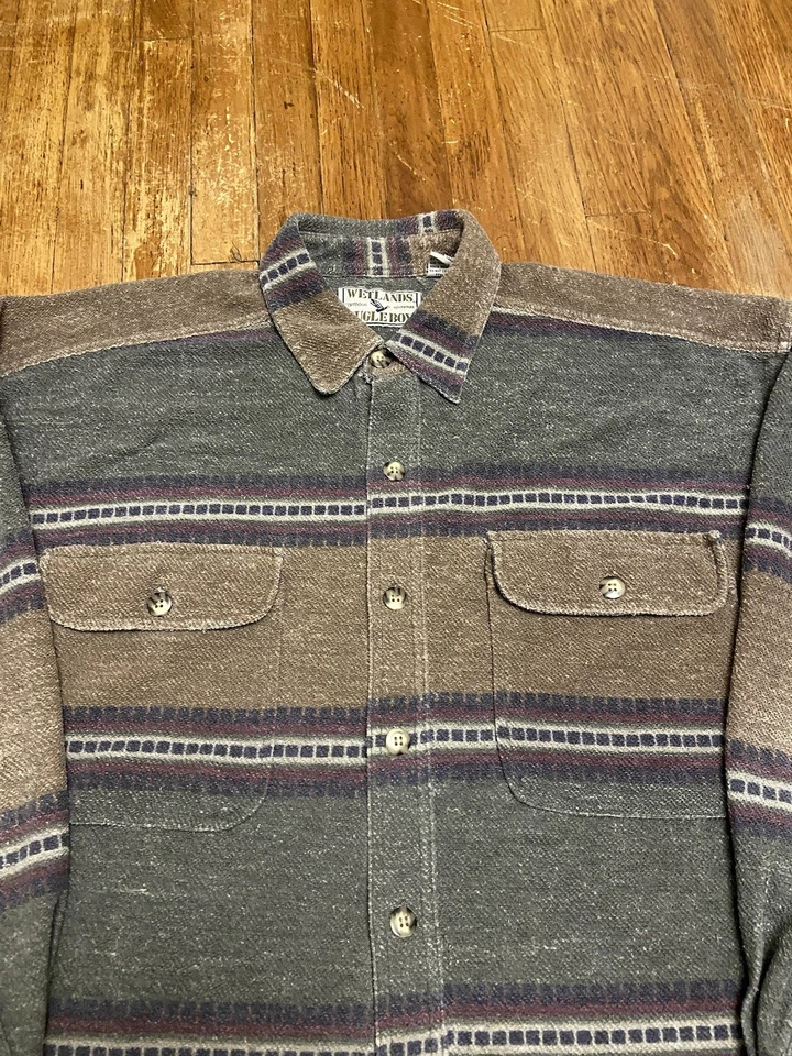 Vintage 90s Bugle Boy Outdoor Multicolor Striped Button Up Shirt Adult Large - Image 3 of 4