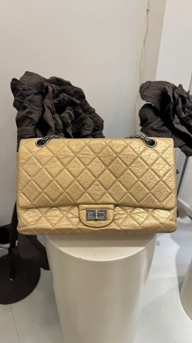 Chanel 2.55 Reissue Shoulder Bag Metallic Gold Aged Calfskin Gunmetal HW Auth