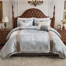 7-Piece Luxury King Comforter Set, Bed in a Bag King, Silver Gray Fluffy Bedd...