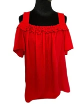 Sophie Max Studio Women’s Bright Red  M Blouse Cold Shoulder NWT MSRP 88 Dollars