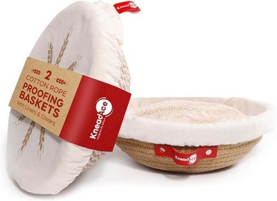 2 Pack Round Banneton Bread Proofing Baskets with Liners & Covers, Cotton Rope