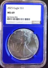 2025 American Eagle NGC MS-69 Walking Bullion Blue TONED-0.999 Silver 1 Oz Coin