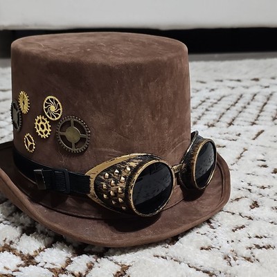 Vintage Spirit Halloween Steampunk Brown Top Hat w/ Goggles 