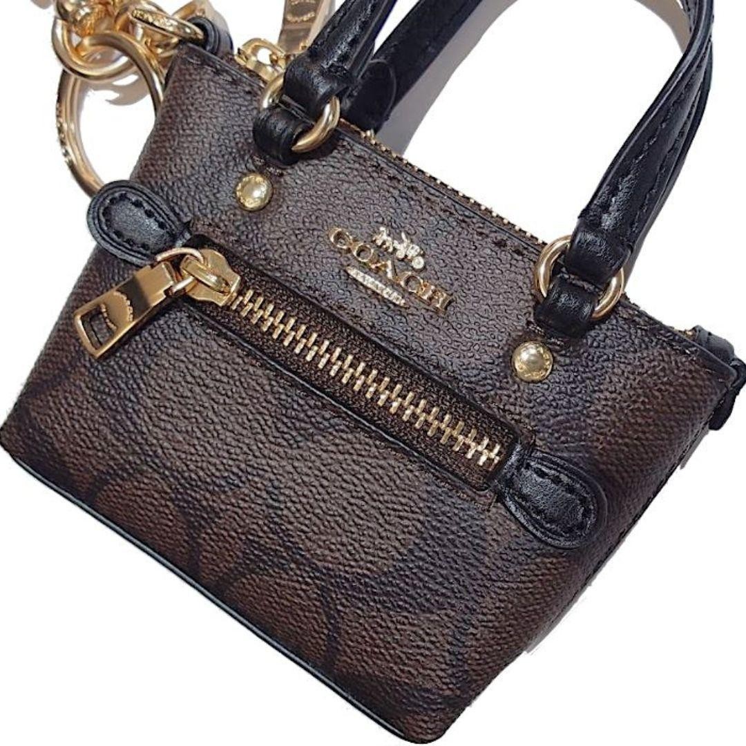 Coach Signature Keychain Mini Gallery Charm Leather Brown CG605