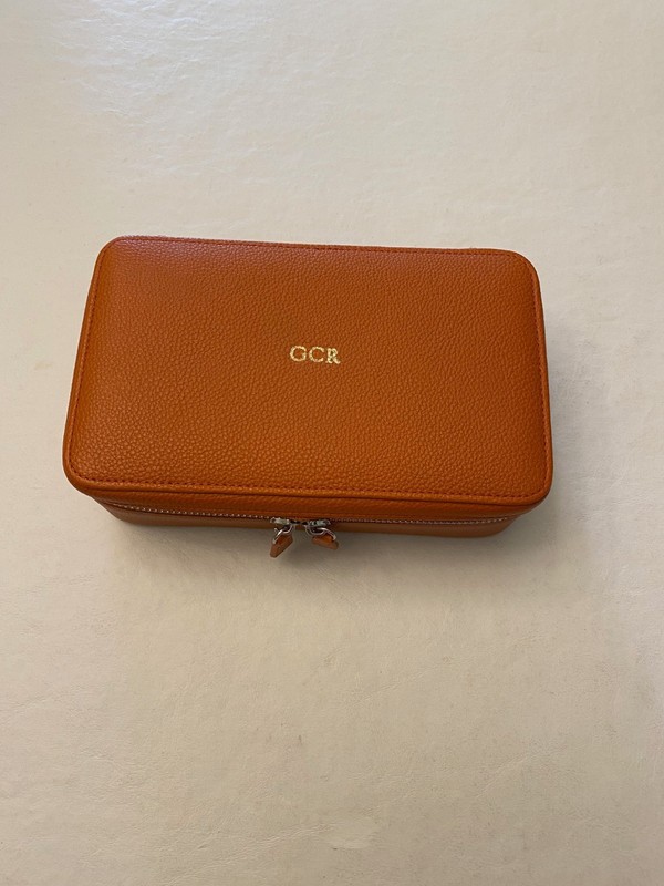 Mark&Graham Orange Leather Travel Jewelry Box 8"x4.5"x2.5" with GCR Monogram